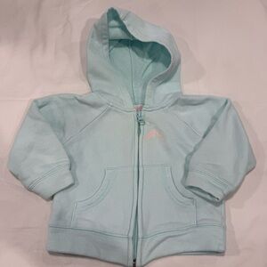 Y2K Old Navy Light Blue/Aqua Kids Hoodie with Pink Dolphin Size 12-18 Months